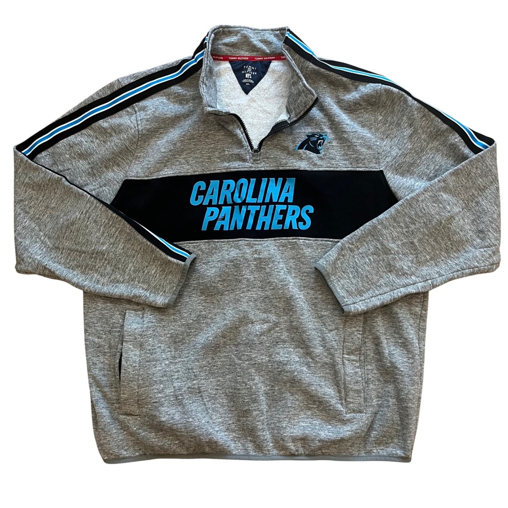 Tommy Hilfiger NFL Carolina Panthers Mens XXL Gray Quarter Zip Fleece Pullover